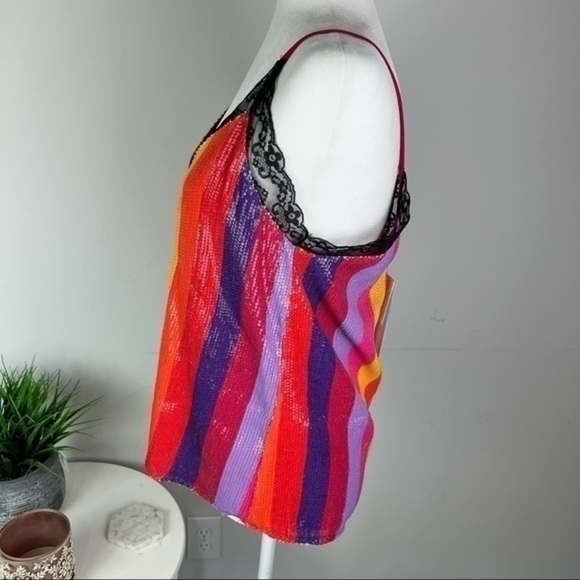 Olivia Ruben womens Rainbow Stripe Sequin Sleeveless Top size 8 - Picture 4 of 12